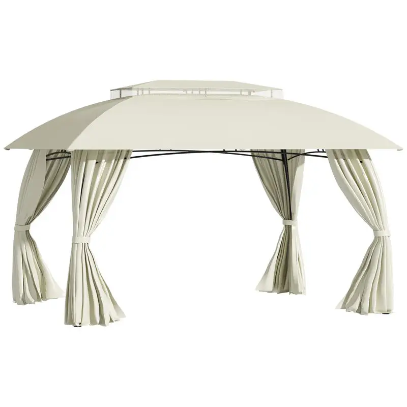 Outsunny 10' x 13' Outdoor Gazebo Patio Gazebo Canopy, Double Vented Roof, Steel Frame, Curtain Sidewalls, Sun Shade Shelter for Garden, Lawn, Backyard, Deck, Beige