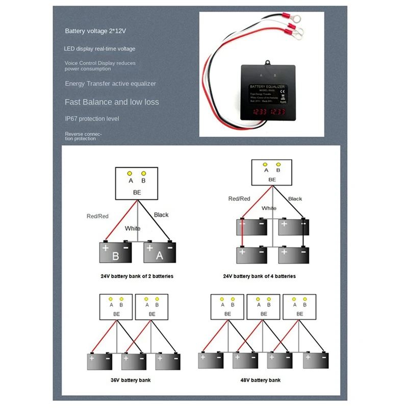 

1 PCS LED Display Battery Balancer HA12L ABS For 24V Battery Balancer 4S Active Voltage Lead Acid Li-Ion Lifepo4 Battery