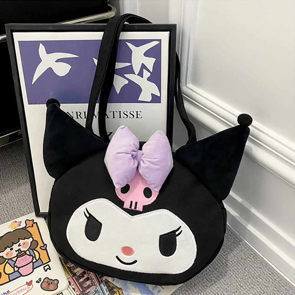 Kuromi Canvas Shoulder Bags Sanrio Anime Handbags Cute Cartoon Plush Bags Large Capacity Tote Female Casual All-Match Backpacks