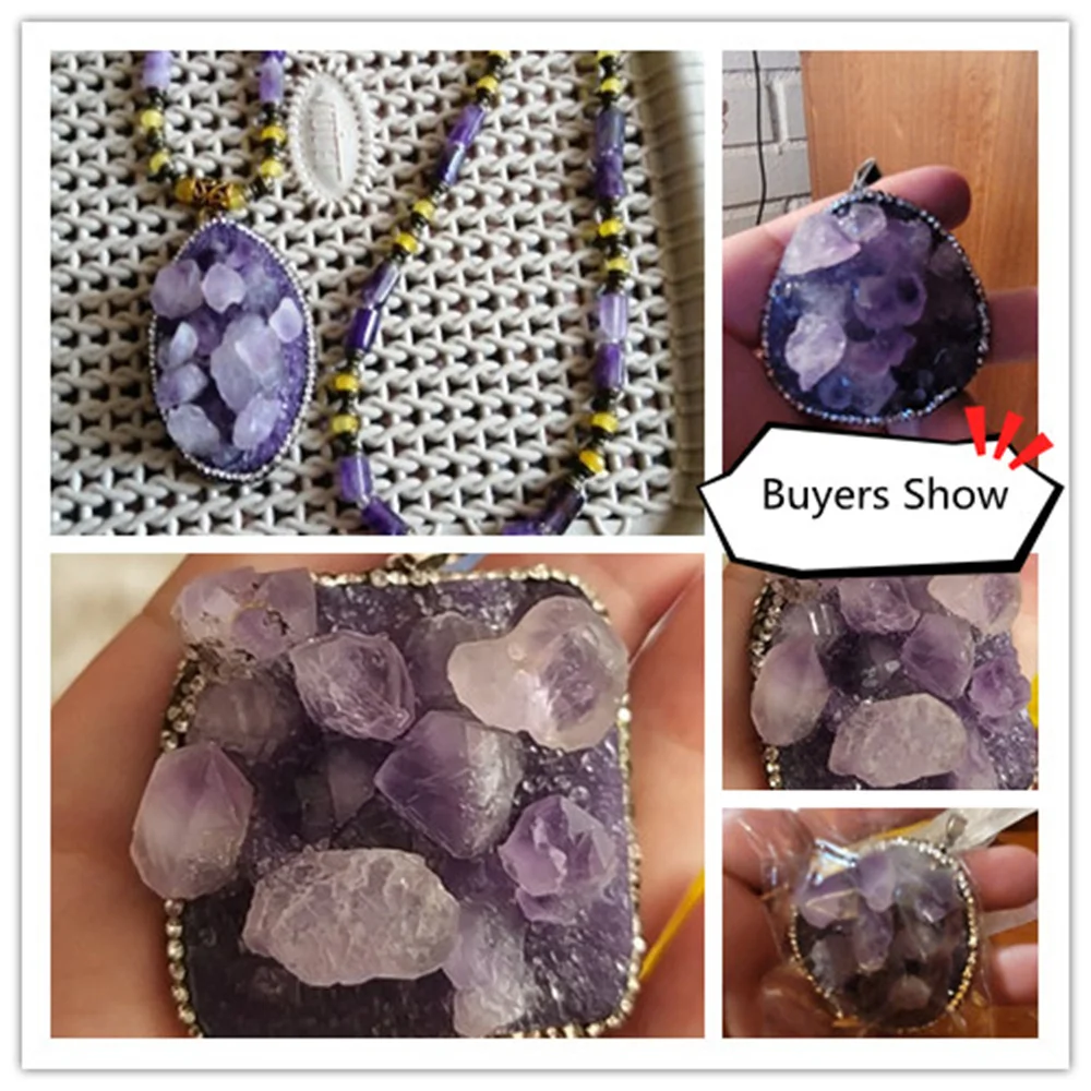 New Natural Stone Pendants Water Drop Druzy Amethysts Pendants Purple Crystal Charms for DIY Necklace Pendants Jewelry Making