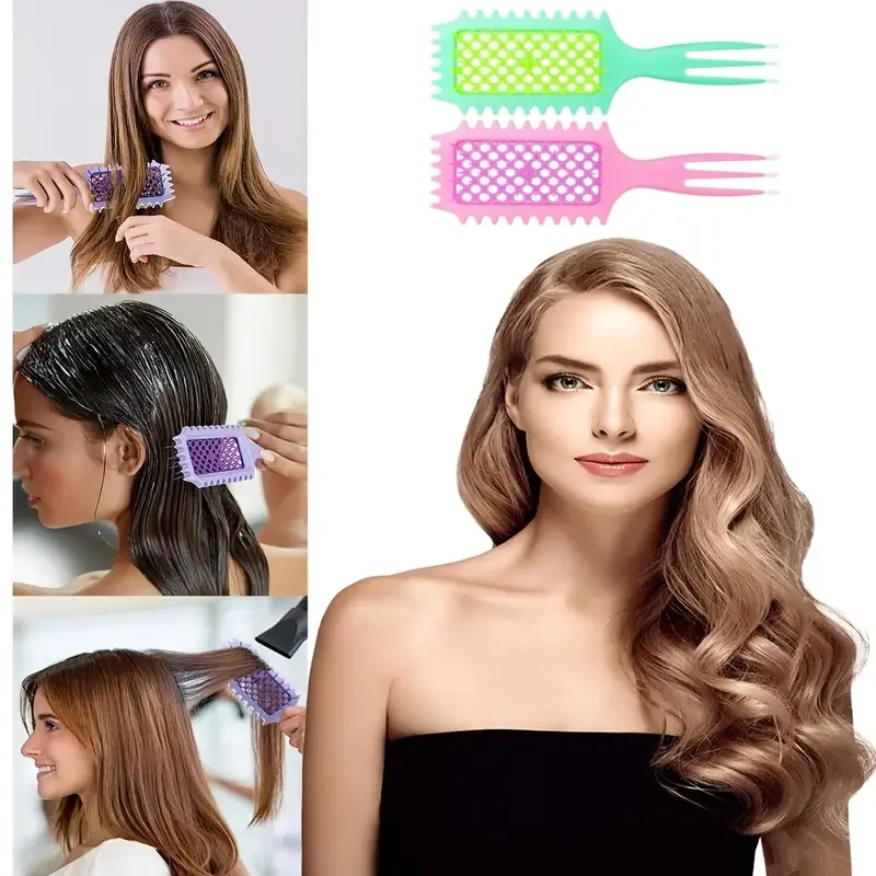 5-Piece Detangling & Styling Set: Curl Define Styling Brush Curved Rat Tail Comb Edge Control Brush Salon DIY Hairdressing Tools
