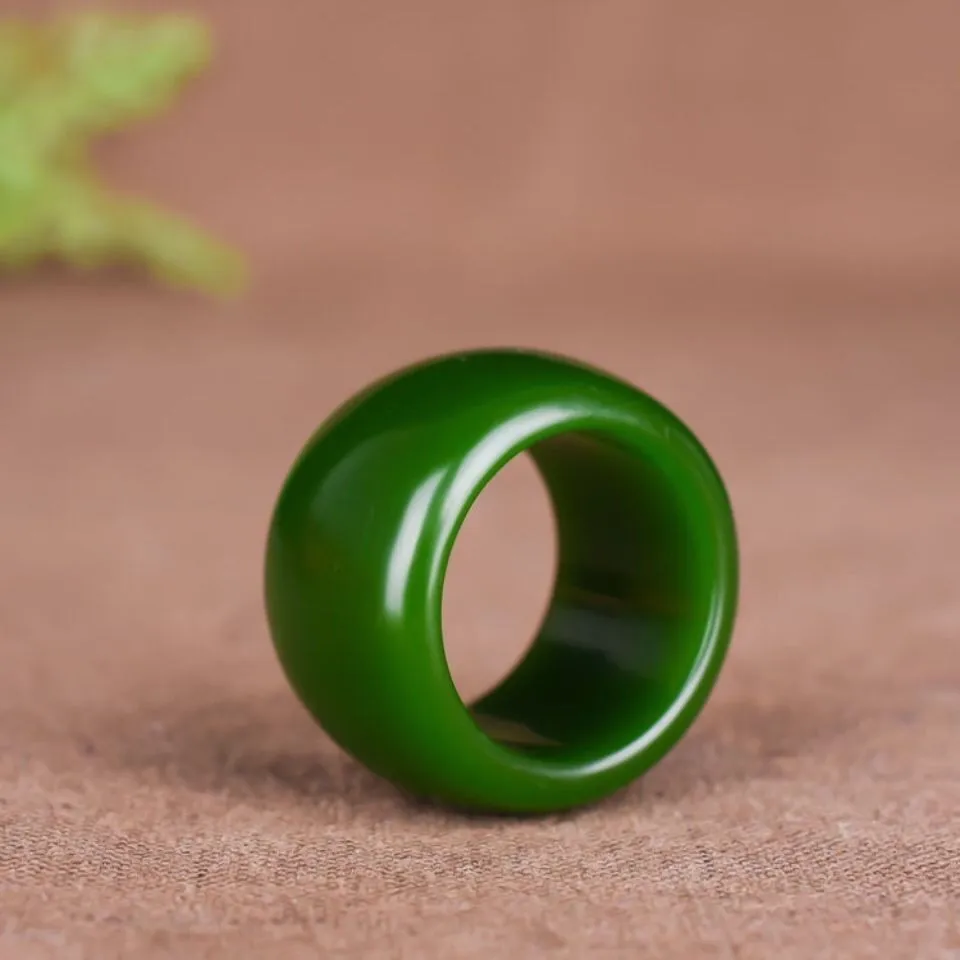 Natural Green Jade Ring Wide Band Men Women Healing Gemstone Fine Jewelry Genuine Chinese Hetian Jades Nephrite Thumb Rings