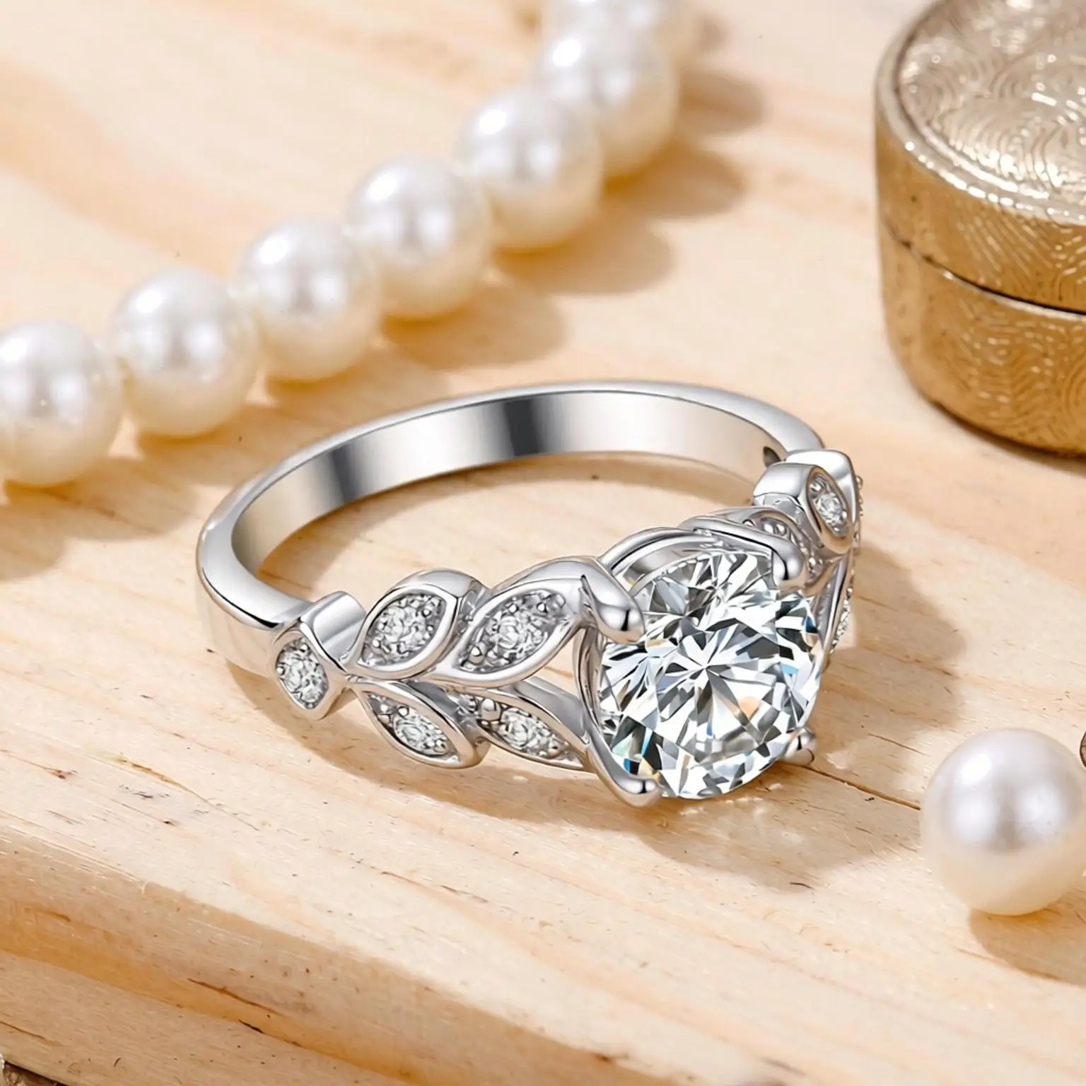 Delicate 925 Sterling Silver Leaf Design Geometry Crystal Zircon Rings For Women Girls Engagement Party Fashion Jewelry Gifts