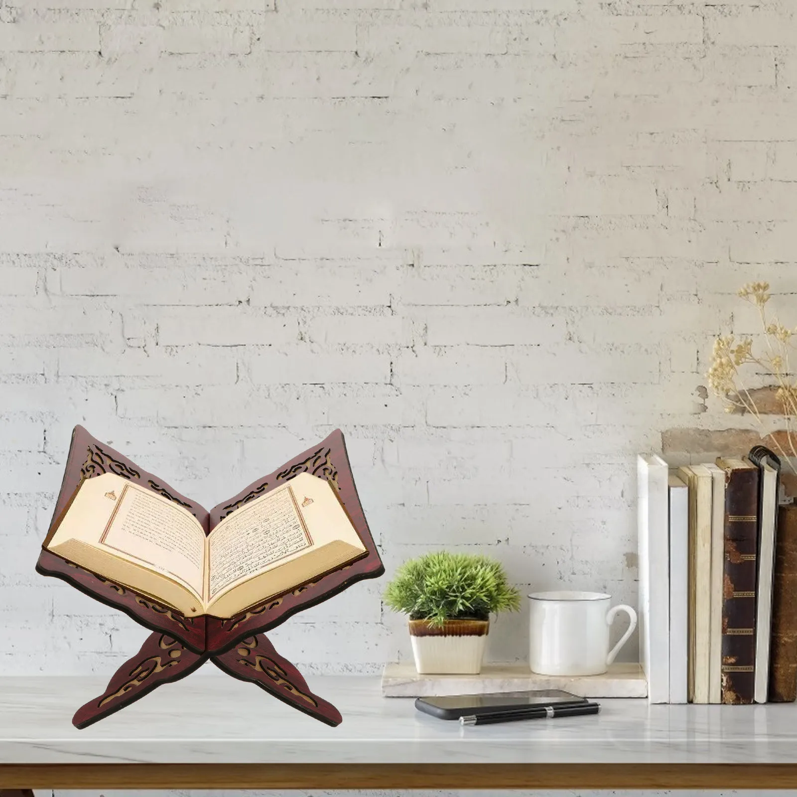 Handcrafted Wooden Quran Book Stand Elegant Vintage Design Book Display Holder for Muslim Prayer Books Religious Home Decor