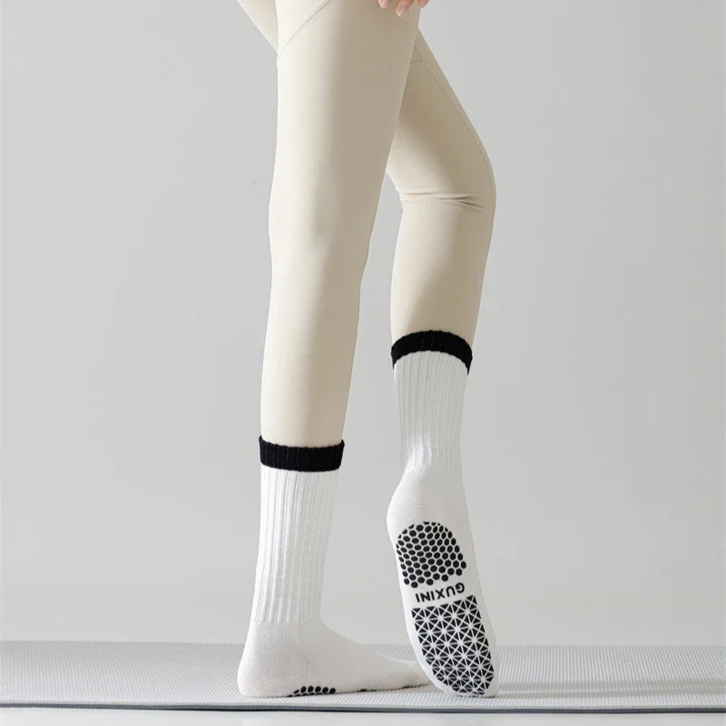 Yoga Socks Women Indoor Floor Silicone Non-slip Pilates Socks Color Matching Cotton Professional Gym Fitness Dance Sports Socks