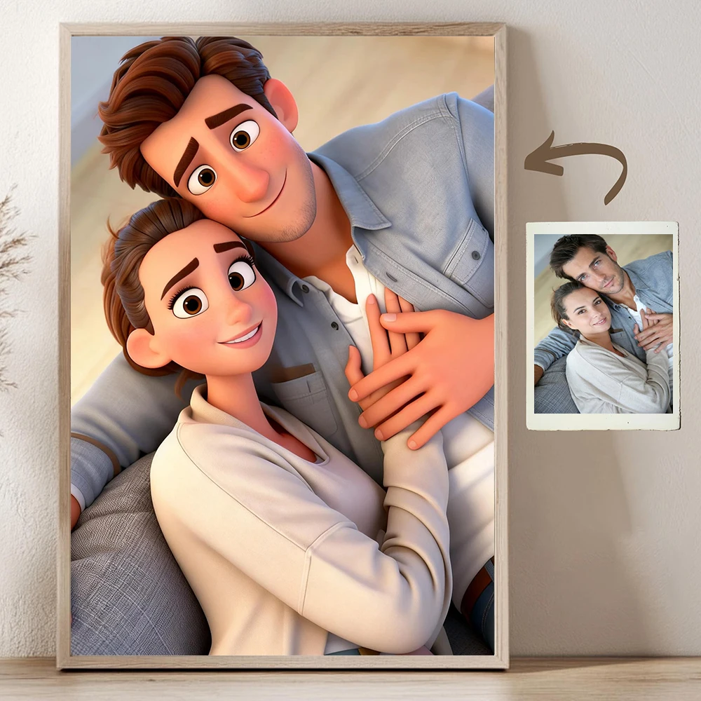 Custom Cartoon Style Portrait from Photo Personalized Cartoon Christmas Gift for Couples Family Kids - Unique Wall Art Poster image 4