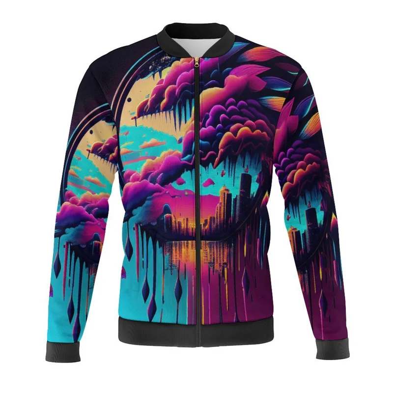 Autumn Mens Bomber Jacket 3d Printed Colorful Mushroom Graphic Jackets Men And Women Zipper Coats Street Cool Tracksuits Kid