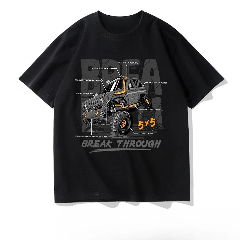 

American Locomotive Style Retro Printing Short-sleeved Men's Trendy Brand Summer Cotton Half-sleeved Top High-end Heavy T-shirt