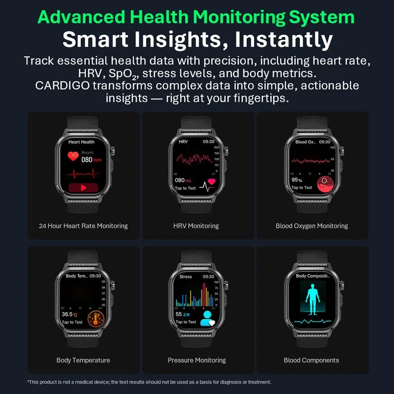 Smart Watch with 1.952-inch Display SOS & EGG & Real-Time GPS & AI Health Analysis & Fall Detection Sleep Monitor Outdoor Exerci