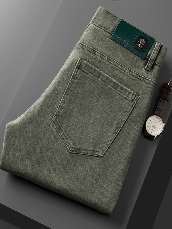 

Мужские джинсы прямого кроя из хлопка премиум-класса, зауженные, эластичные, повседневные, модные, в городском стиле, осенне-зимние, со средней посадкой, на молнии