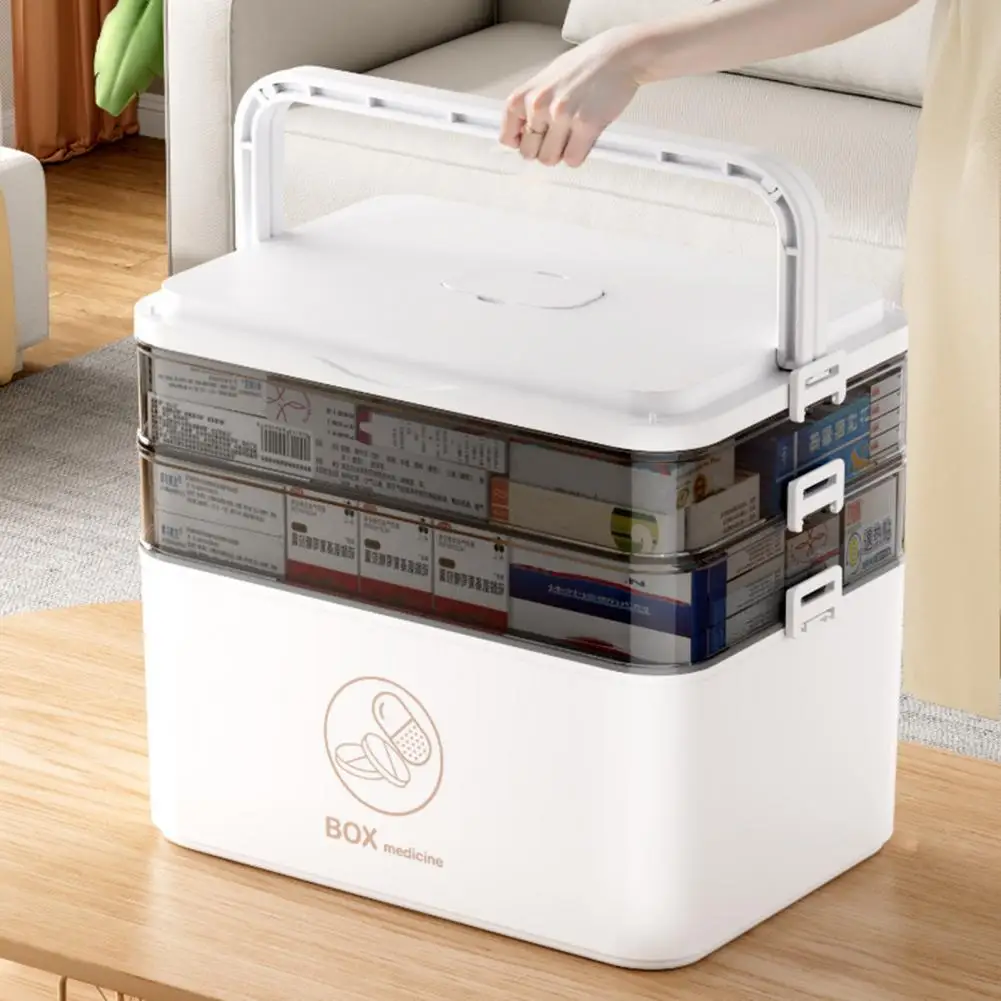 Storage Solution Capacity Portable Pill Storage Box with Handle Sealing Buckle Medicine Organizer with Multiple for Travel