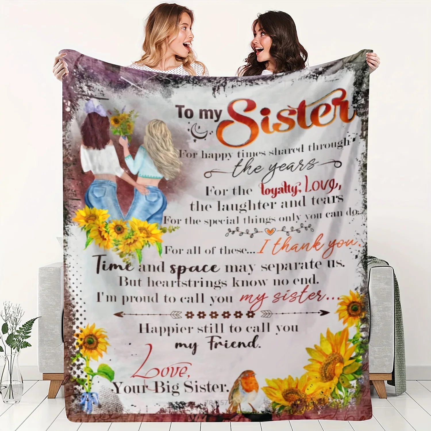 Cozy Vintage-Style Sunflower Flannel Throw Blanket - Perfect Gift for Sisters and Best Friends, Soft All-Season Sofa Blanket