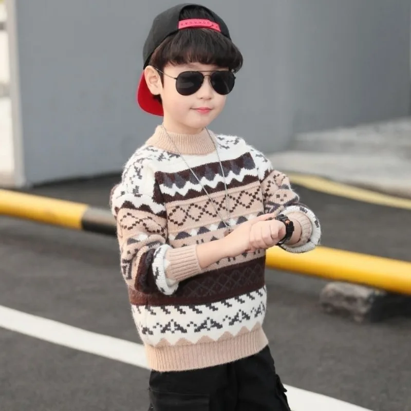 

2025 New Winter Toddler Boys' Fleece-Lined Thickened Knit Sweater Base Layer Warm Winter Clothing for Kids