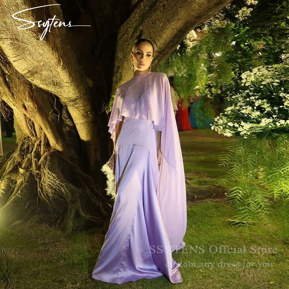 

SSYTENS Purple Evening Dresses Vestido Gala Plus Women Mermaid Prom Dress With Cape Spaghetti Straps Customized Celebrity Gowns