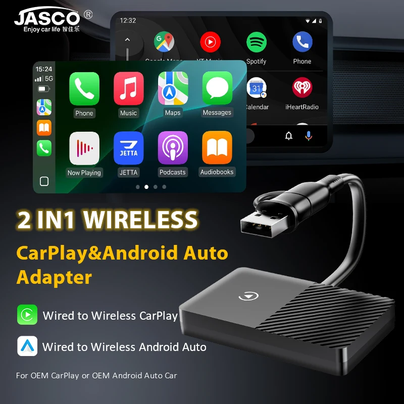 

JASCO A1 2 в 1 Android Auto Mini Box Беспроводной адаптер Carplay Проводной к беспроводному Carplay для USB/Type C Dongle Plug And Play