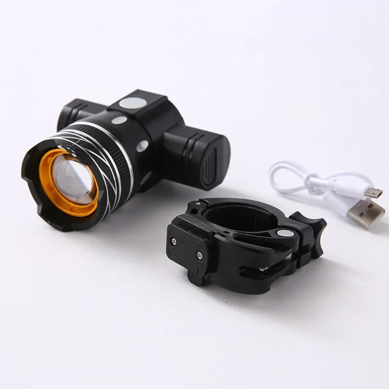 

Bicycle T6 headlight aluminum alloy focusing headlight USB charging strong light flashlight 360 degrees rotatable riding light