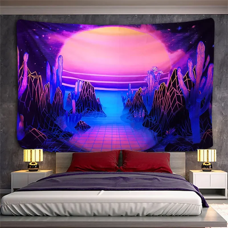 Dark Academic Room Decor Sunset Fluorescent Tapestry Psychedelic Mushroom  Witch Aesthetics Boho  Home