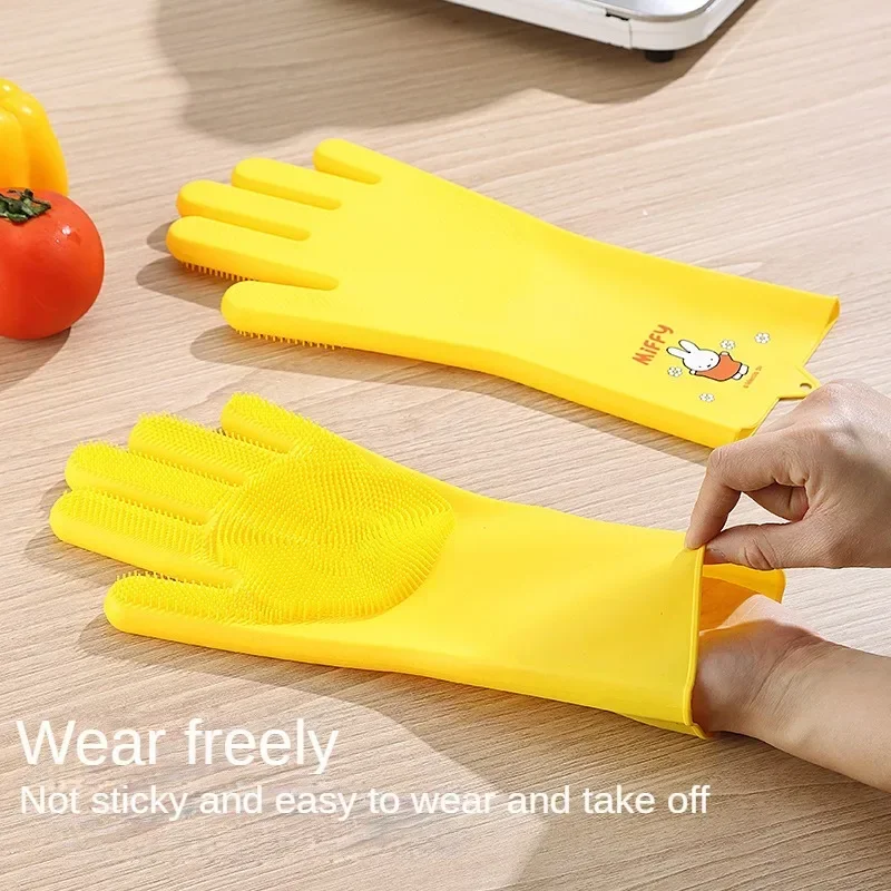 New Product Miffy Kitchen Housework Clean Glove Reuse Washing Dishes Vegetables Clothes Wear Resistant Silica Gel Laundry Kawaii