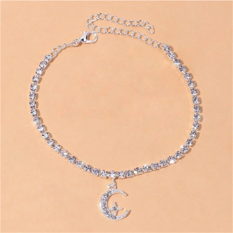 Fashion Star Moon Anklets For Women Silver Color Crystal Ankle Bracelet Beach Barefoot Sandals Foot Jewelry Leg Chain Girls Gift