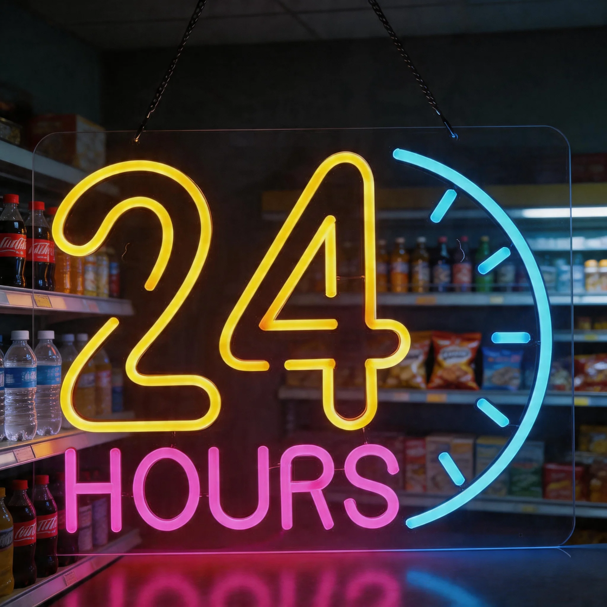 24-Hour LED Neon Sign, USB Pow - Decor Lighting Opening Hours ulasan dan harga