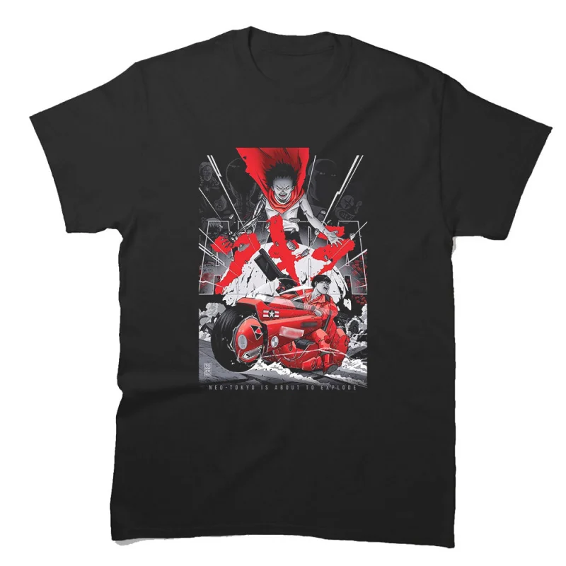 

Kaneda Bike Racing Akira Anime Gift T Shirt Cyberpunk Manga Neo-Tokyo City explosion Graphic clothes cyber mecha All size tops