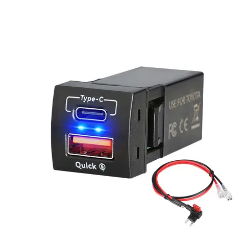 Cargador rápido de 48W USB tipo C PD 2 puertos cargador con interruptor de empuje para teléfono móvil Toyota Corolla adaptador de toma de corriente de 12-24V con cable