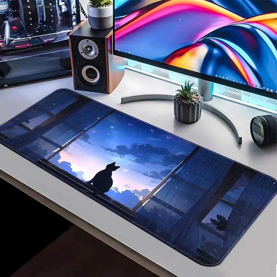 rubber Mouse Pad Keyboard Mouse Pad Computer Laptop Pad Desk accessories office Pad Game Console Pad Cat Silhouette Starry