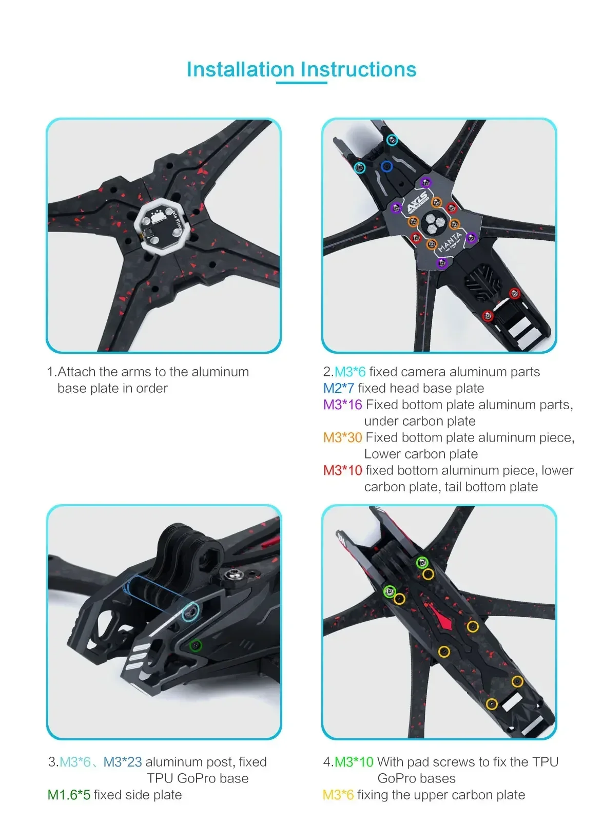 Zestaw ramy Axisflying Manta 5 Pro DC/Squashed X 5 cali 6S FPV, rozstaw osi 226.5mm do drona RC FPV Freestyle