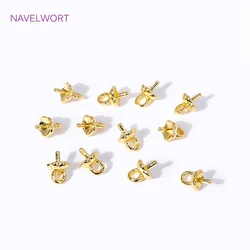 DIY 쥬얼리 제작 액세서리용 금도금 진주 펜던트 장착 커넥터, 캡 및 페그 플라워 컵, 4mm, 18K, 도매
