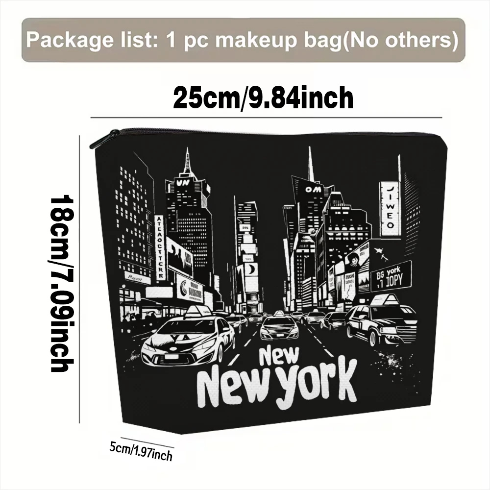 New York City Skyline Cars Makeup Bags for Girls Cosmetic Pouch Toiletry Bag Pencil Case Travel Storage