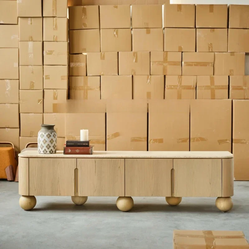 

Medieval log color solid wood TV cabinet combination, living room household small apartment storage locker, multi-function