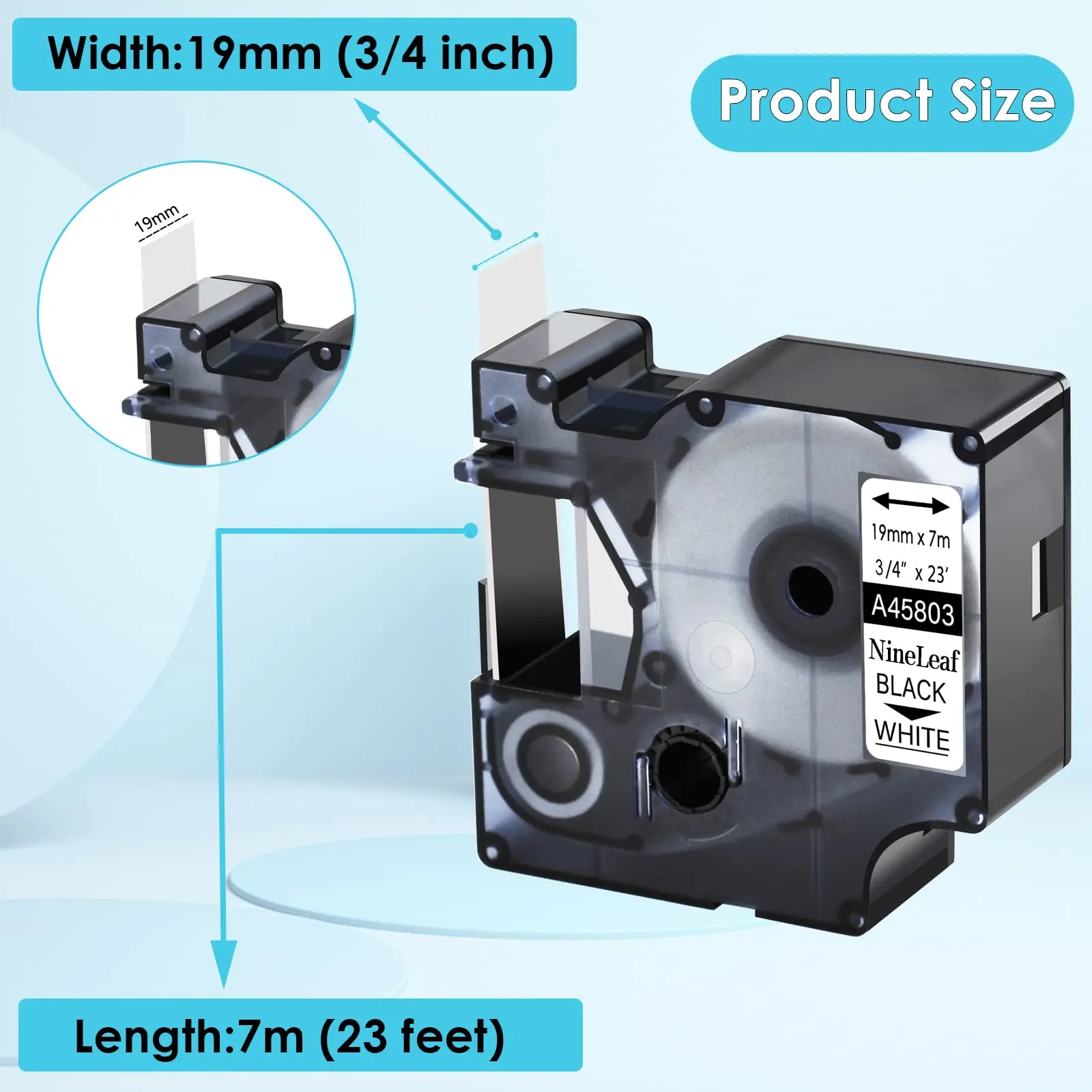 10PK Black on White Label Tape Compatible for Dymo D1 Tape 45803 19mm Standard Label Tape for DYMO LabelManager 300 420P Printer