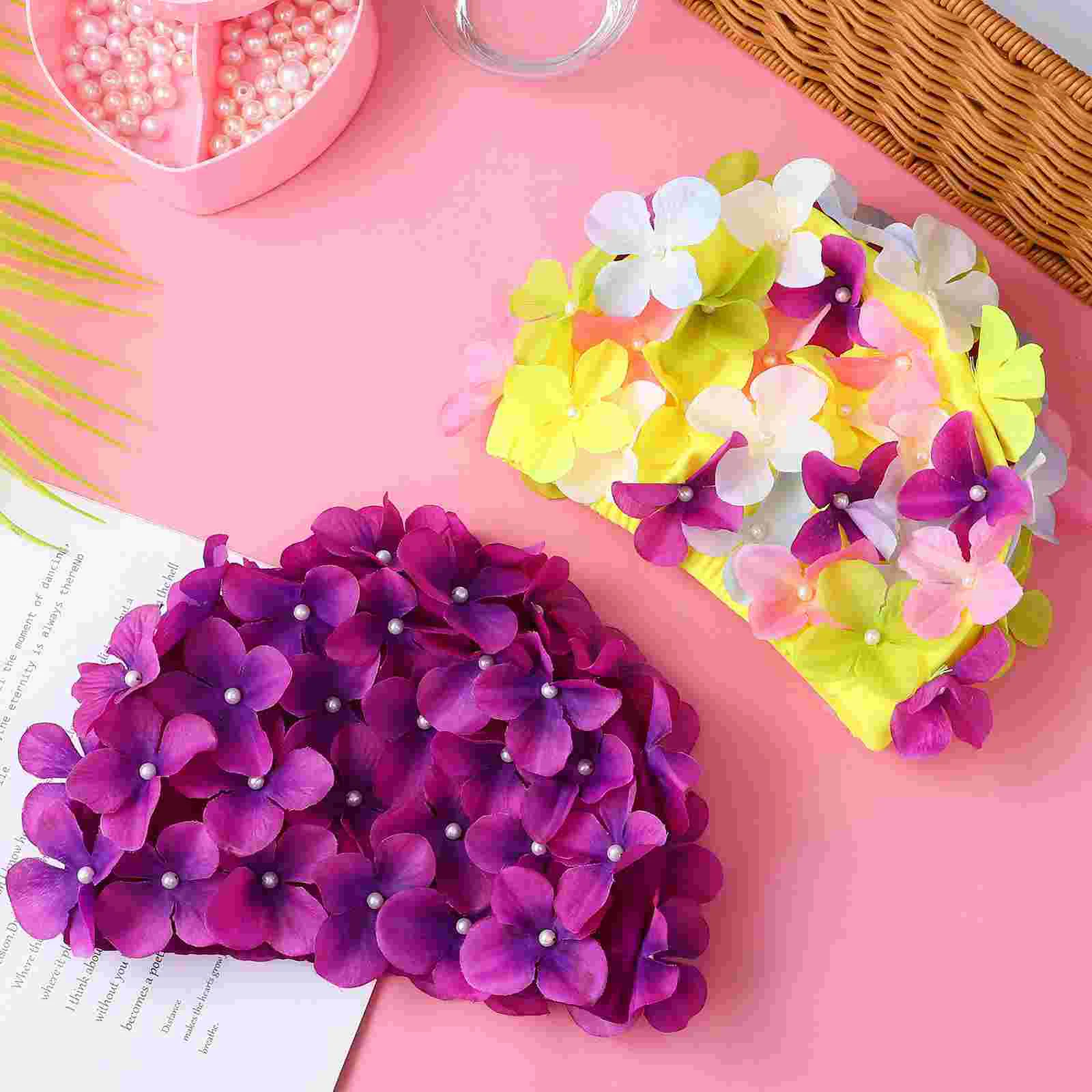 

2 Pcs Flower Swimming Cap Hat Women Nylon Fabric Floral Caps Women's for Braids and Dreadlocks Long Hair