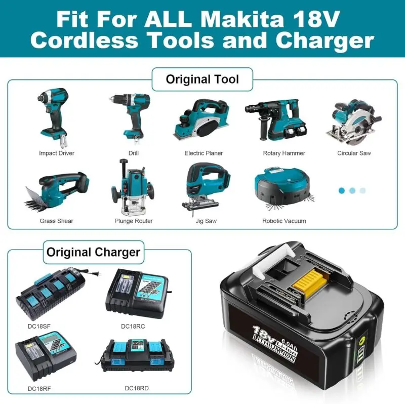 1~2-Pack For Makita 18V 6.0Ah LXT Lithium-Ion BL1830 BL1850 BL1860 Tool Battery DE FR RU