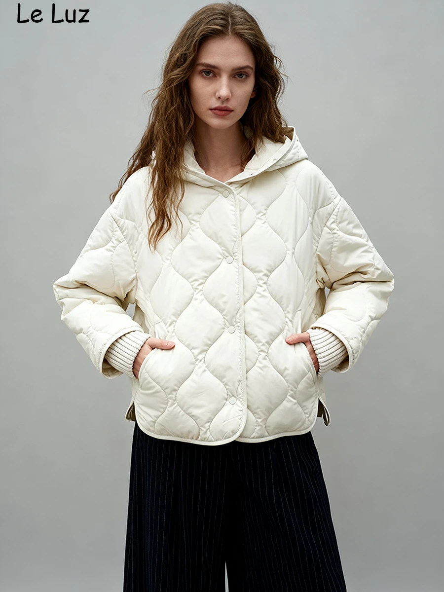 

Белые стеганые куртки с капюшоном и воронкообразным вырезом, пальто, женские зимние куртки «два в одном», ромбовидный узор, синяя толстая теплая женская верхняя одежда, новинка
