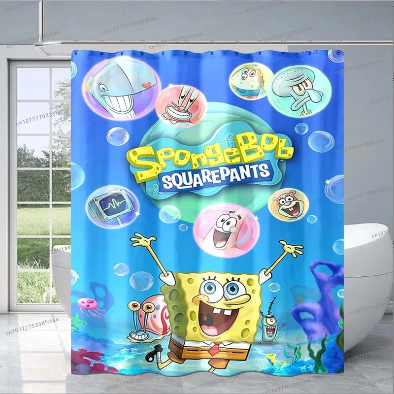 Sponge-bob Cartoon Shower Curtain Cute Animated Pattern Shower Curtain Kid's Bathroom Decoration Shower Curtain Birthday Gift