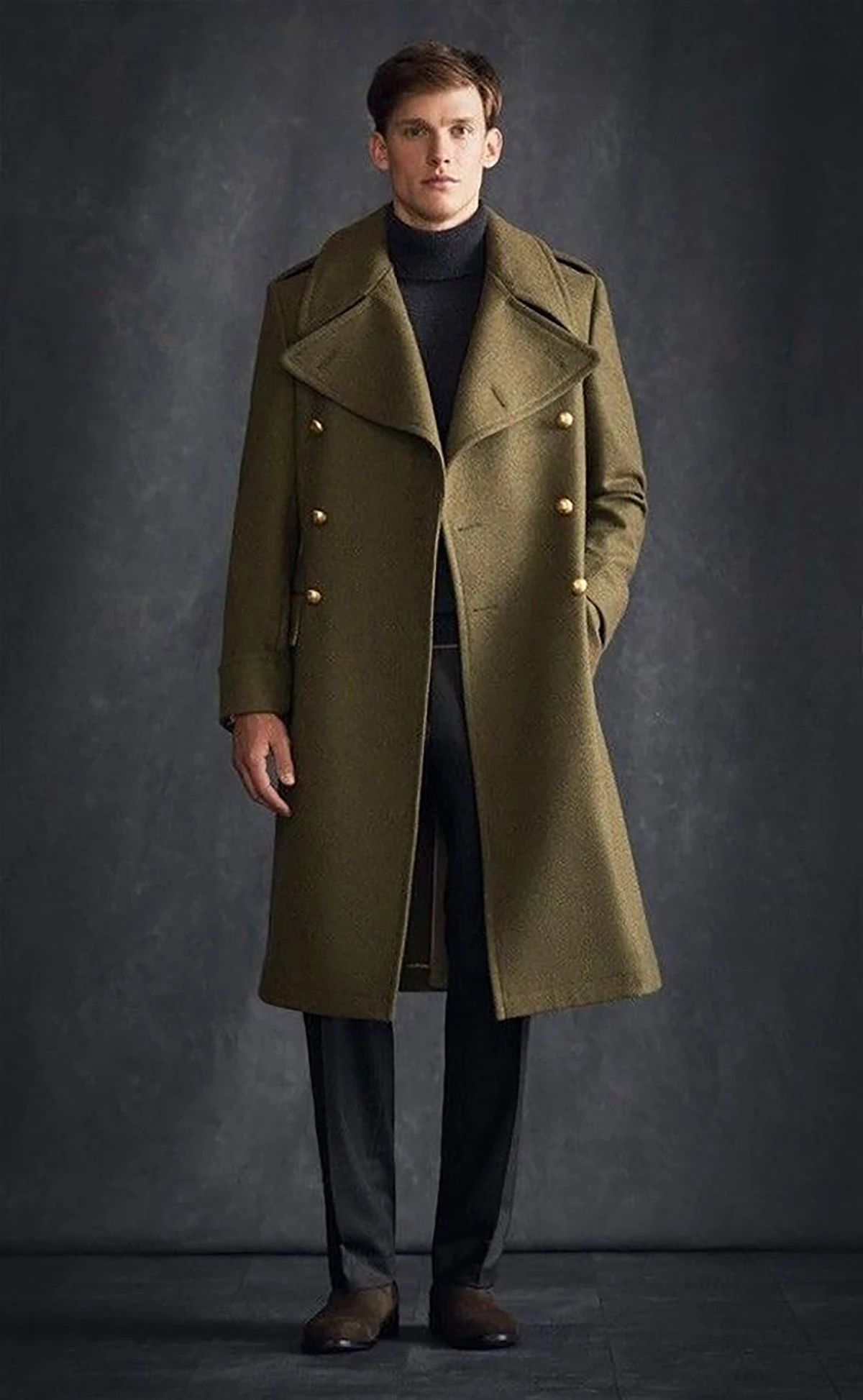 England Style Vintage Men's Woolen Overcoat Double Breasted Big Lapel Thick Trench Coat Customized Plus Size Winter Warm Jacket