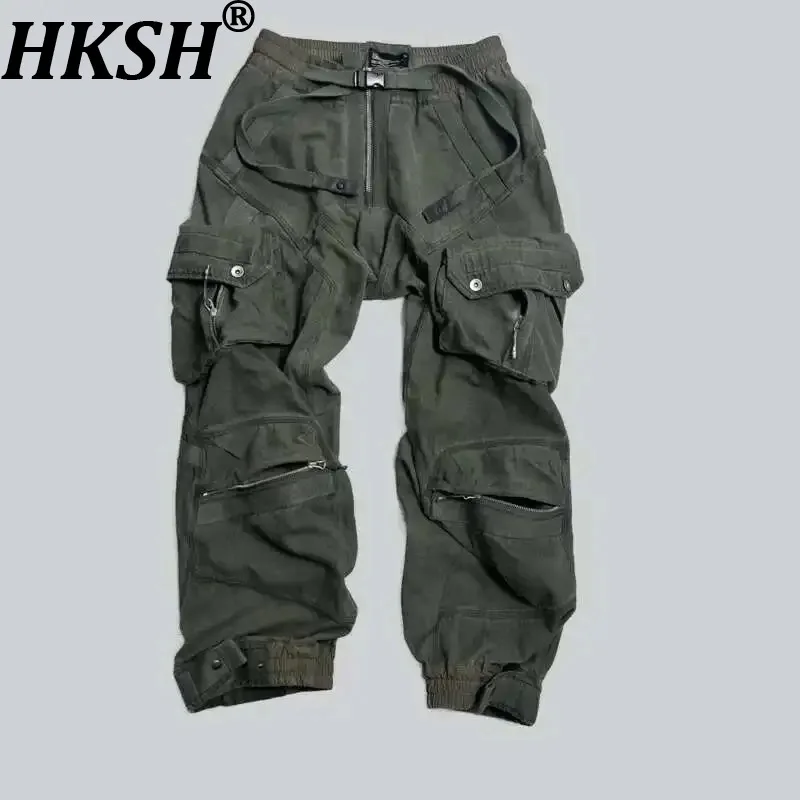 

HKSH Spring Autumn New Men Tide Y2K Original Niche 3D Pocket Denim Vintage Loose Casual Cargo Pants Chic Vibe Streetwear HK2830