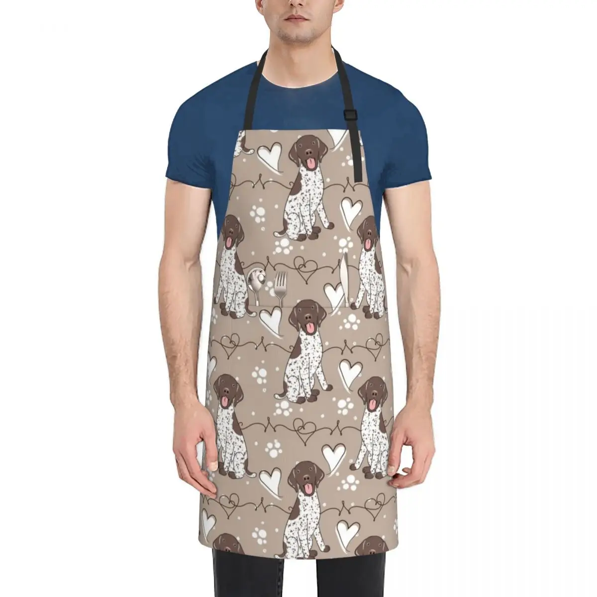 LOVE German Shorthaired Pointer GSP - Liver and White 2 Apron Kitchens Woman Waiter Uniforms Men's Kitchen kitchen gadgets Apron