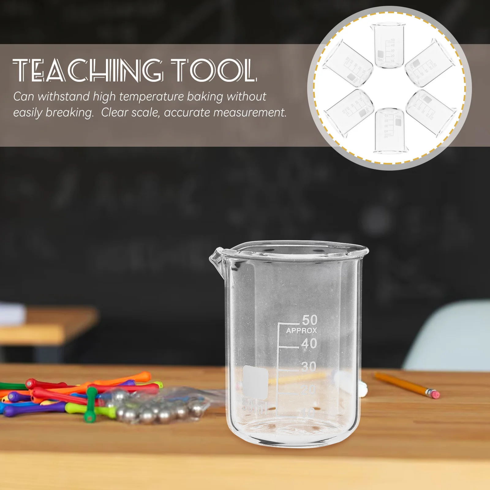 Juego de vasos medidores de vidrio, escala transparente resistente a altas temperaturas, colocación estable para medición de líquidos de cocina de laboratorio, 6 uds.
