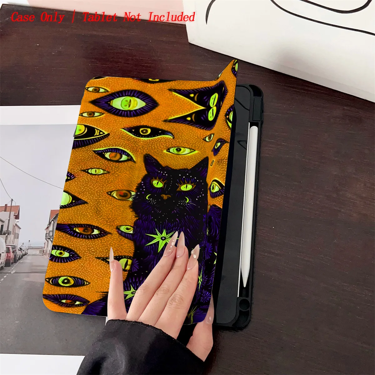حافظة iPad بنمط عيون مخيفة باللون البرتقالي والخيف باللون الأسود - 360 درجة ° واقي قابل للدوران وقابل للطي لأجهزة Apple اللوحية #2