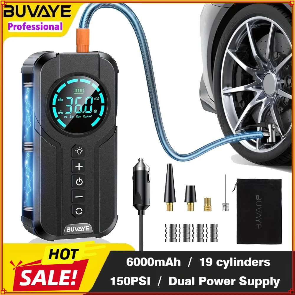 BUVAYE  Portable Air Pump Digital Auto Car Inflator Tire Pump Portable Car Air Compressor for Motorcycles Bicycle Boat Tyre