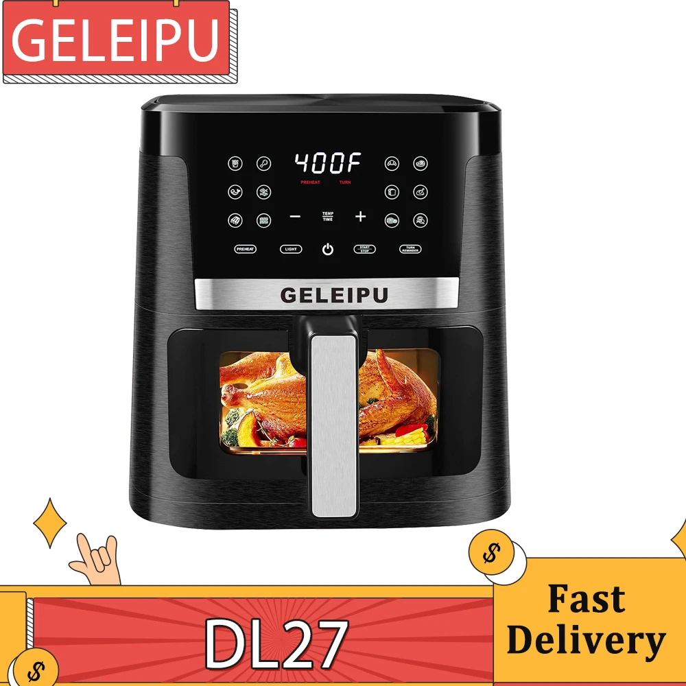 GELEIPU DL27 7.5 Quarts Air Fryer1700W Power, Viewing Window, 12-in-1 Functions, Air Fry, Roast,, Dehydrate, Digital Touchscreen