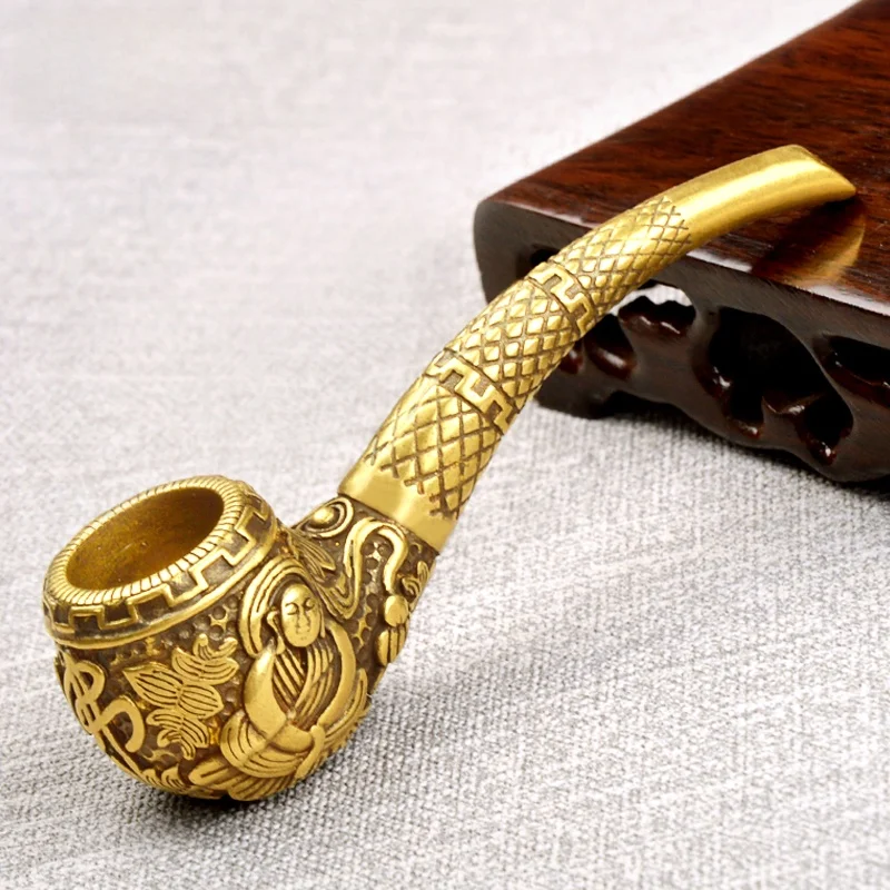 

Handmade Bronze Carved Old Fashioned Portable Pipe Men's Gift Traditional Handmade Floral Engraving Tobacco Pipe Chinese Brand