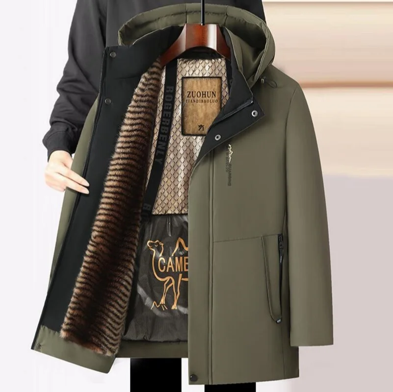 

Утолщенная флисовая зимняя куртка для мужчин среднего и пожилого возраста, теплое хлопковое стеганое пальто со съемной шапкой, легкий бархат