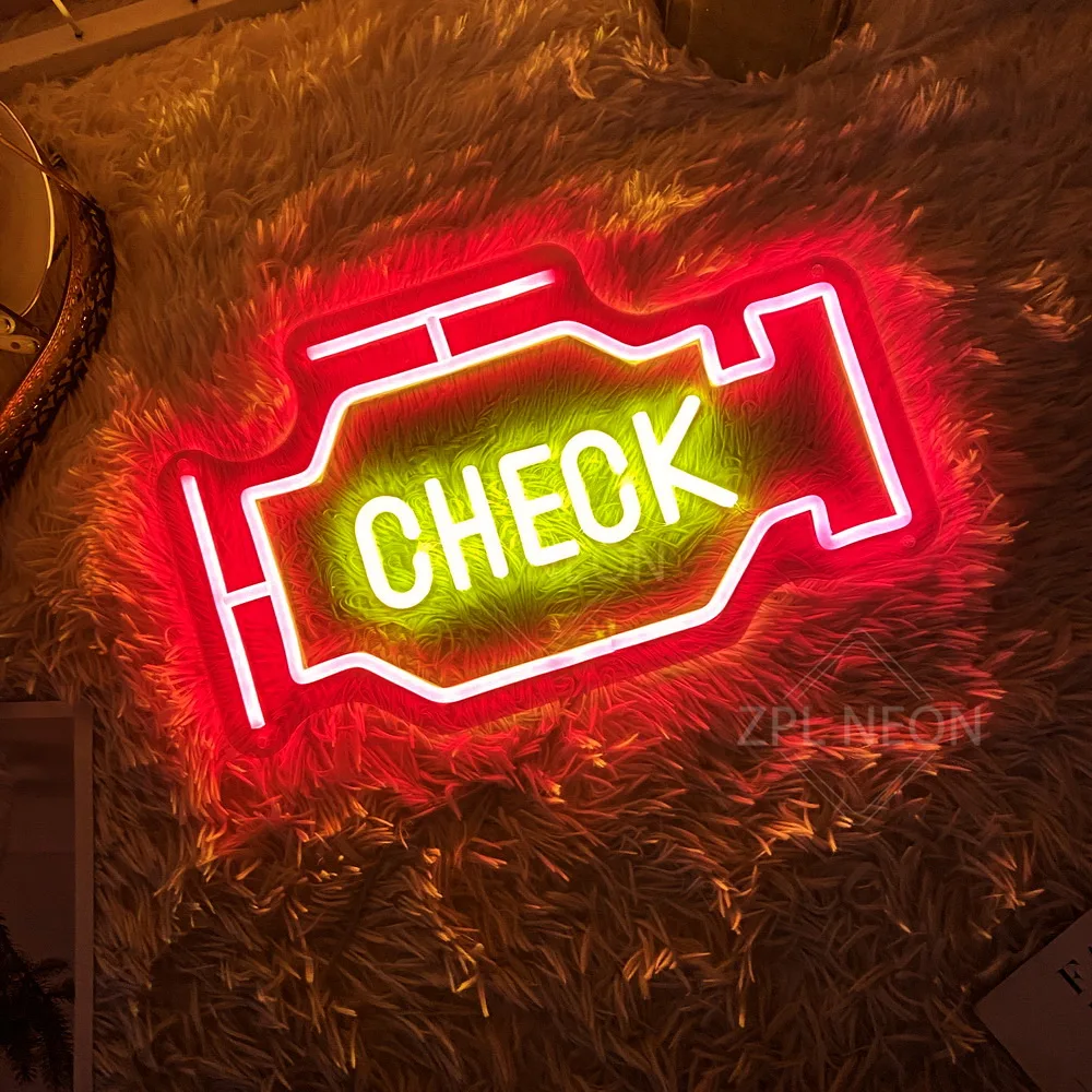 Check Engine Neon Signs Garage Auto Workshop Repair Room Decor Wall Hanging Neon Light Led Signs 4s Car Shop Decor Neon Led Sign