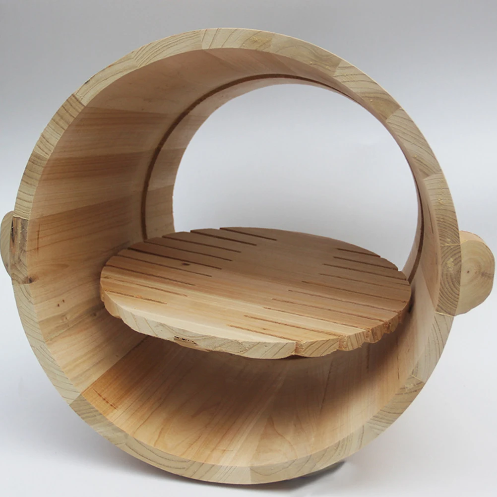 

H made Wooden 14cm Diameter Rice Container Bottom Kitchen Supplies Traditional Steam Basket Storage