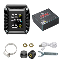 Wireless Motorcycle TPMS Motorbike Tire Pressure Monitoring Tyre Temperature Alarm System with 2 External Sensors Time Display