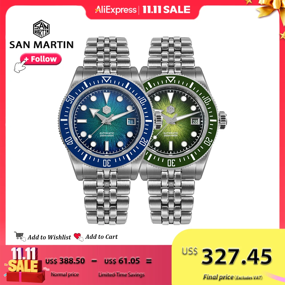 San Martin 37,5-40mm diseño Original reloj de pareja de lujo Miyota 9015 relojes mecánicos automáticos para hombres relojes de buceo impermeables SN0148