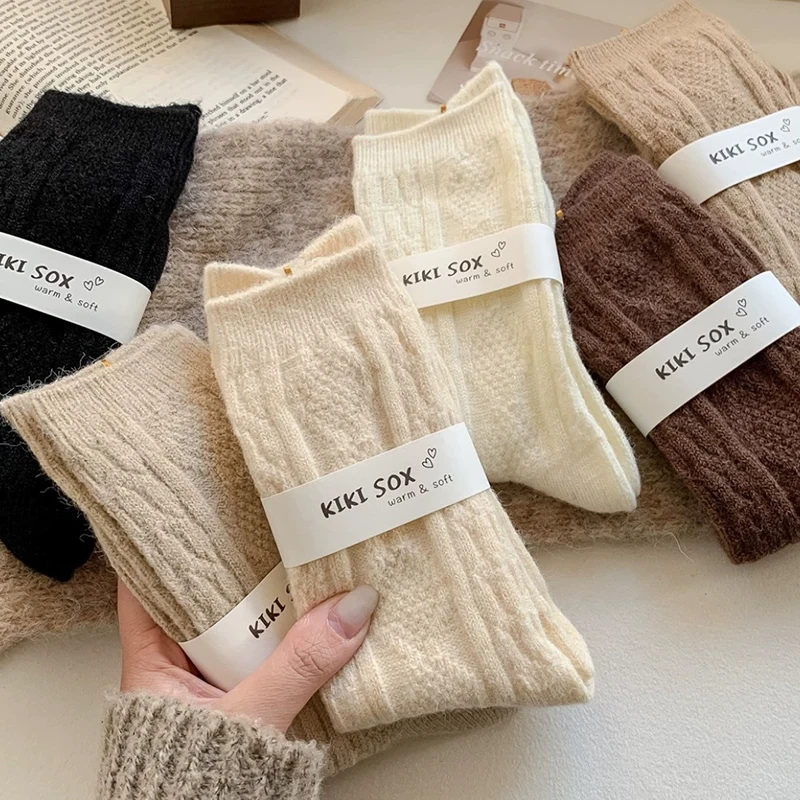 

Women Wool Socks Warm Winter Thicken Cashmere Fuzzy Casual Solid Color Comfortable Home Sock Soft Long Thermal Sleep Floor